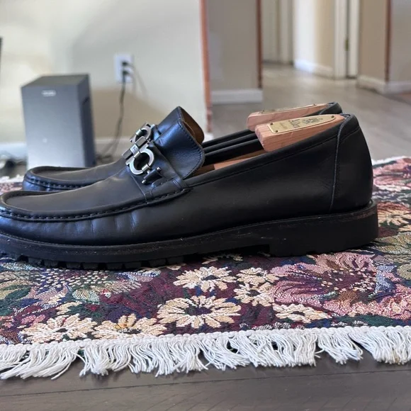 Salvatore Ferragamo Master Gancini Black Leather Men’s Loafers Shoe Size…